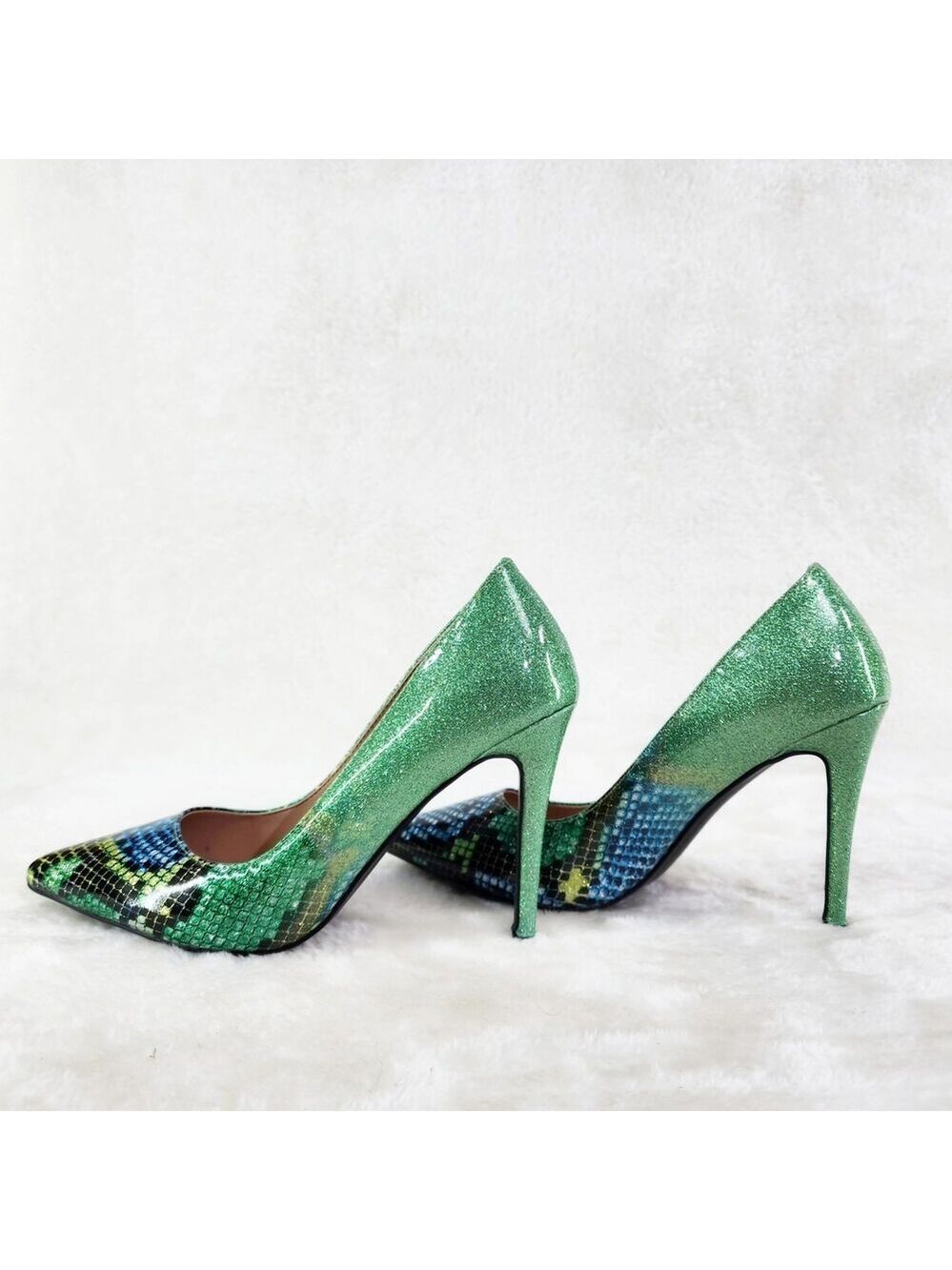 NIB Fabio Green Glitter Ombre Patent 4" High Heel Shoes Pointy Toe Pump US 7-13 - Picture 4 of 11